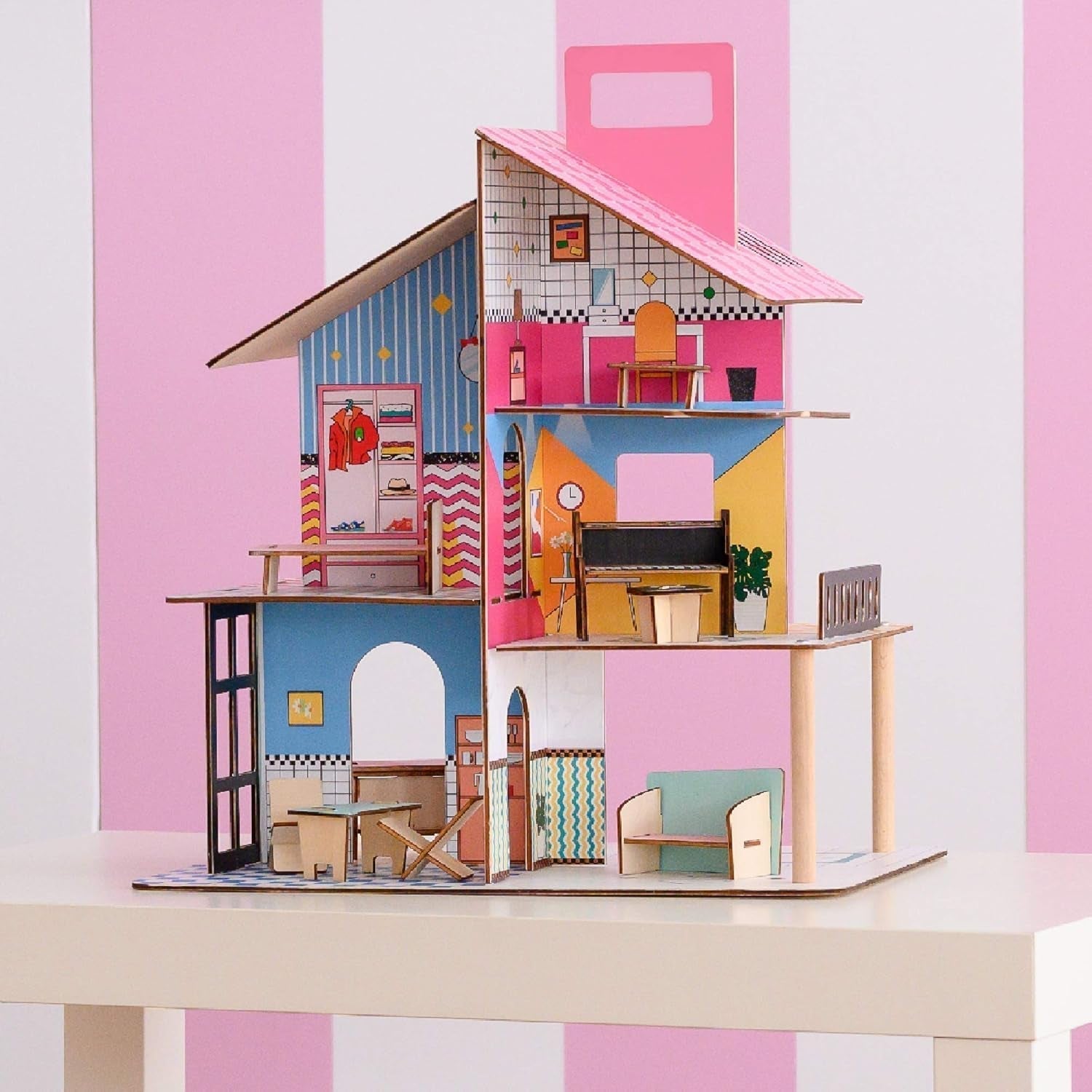 Olivia'S Little World 360 Casă de păpuși din lemn pentru copii Păpuși de 3,5" și 12 accesorii Multicolor TD-13260C Casute de papusi Naty Shop