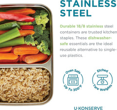 U Konserve - Recipient dreptunghiular împărțit pentru alimente din oțel inoxidabil cu capac din silicon - Island Teal - 28oz / 825ml Cutii depozitare alimente Naty Shop