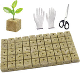 50 de bucăți de covoraș de creștere din vată minerală, cub de vată minerală, izolație din vată minerală, covoraș de creștere din vată minerală cu foarfece și mănuși pentru creștere fără sol, hidroponie și transplantare
