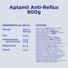 Aptamil Anti-Reflux - Formulă completă de la naștere, pentru gestionarea dietei, pentru vomă și regurgitație, hrană pentru bebeluși, lapte praf, 1 x 800 g