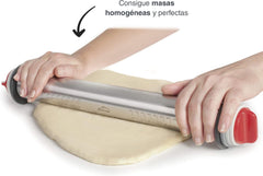 - 67143 - Rolă de bucătărie Amasar, 4 discuri detașabile, oțel inoxidabil, marcaje de măsurare gravate, toate măsurătorile, 41,5 cm, lavabilă în mașina de spălat vase, gri