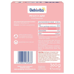 Pliculețe stoarcibile cu piersici și măr – 16 bucăți (4 pachete, 4 x 90 g fiecare), fără zahăr adăugat, fără gluten, vegane, ideale pentru bebeluși de la 5 luni, perfecte pentru luat la pachet