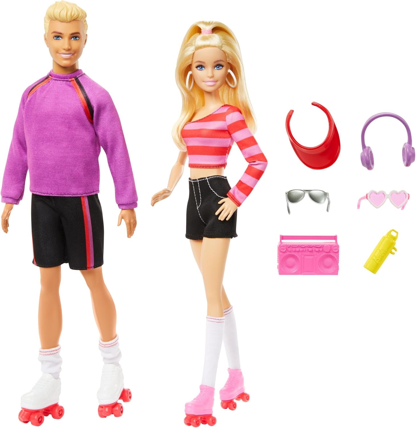 Set Barbie Fashionistas cu 2 păpuși de modă și 6 accesorii, păpuși de modă Barbie și Ken pe role, 65th Anniversary Collectible Figures, HXK90 Papusi Naty Shop