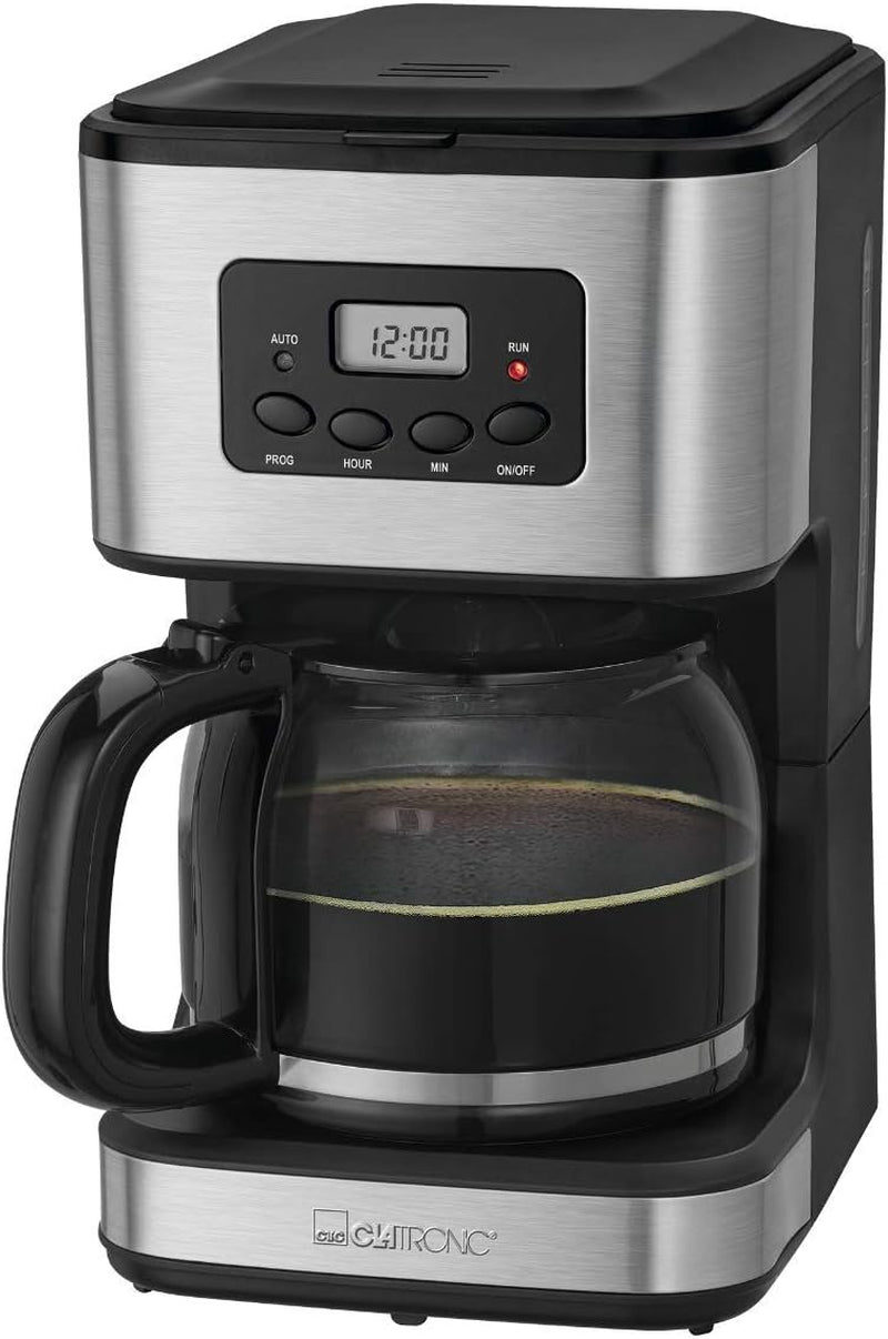Cafetieră Clatronic® cu temporizator, carafă de 1,5 litri pentru 12-14 cești de cafea, temporizator LCD 24h, funcție de menținere la cald, antipicurare, filtru detașabil, afișaj și lumini indicatoare, 900W - KA 3642