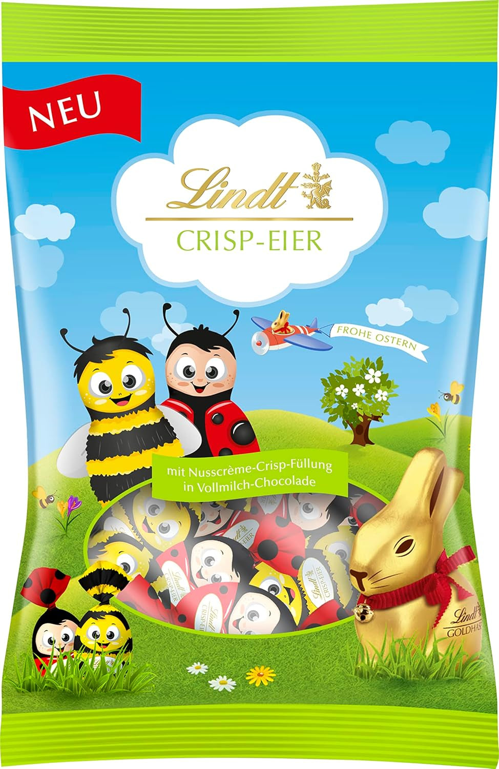 Ouă crocante cu ciocolată Lindt | Pungă de 86g | Ouă de ciocolată cu lapte alpină cu o umplutură delicată crocantă cu cremă de alune pentru Paște | Ciocolată de Paște pentru copii | Cadou de ciocolată | Ouă de Paște | Ouă de ciocolată