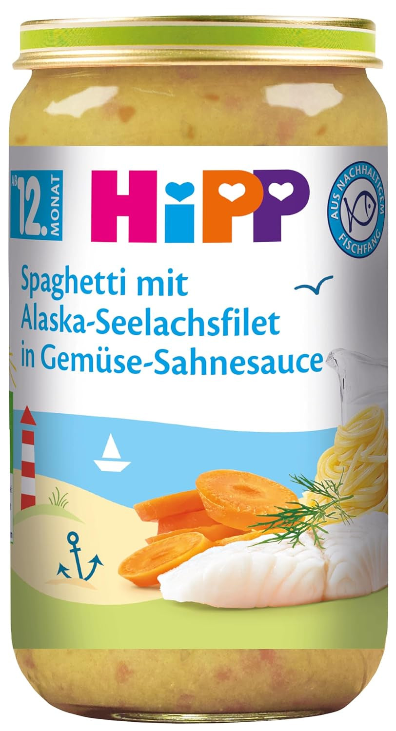 Spaghete HiPP cu file de Alaska Pollock în sos cremos de legume, pachet de 6 (6 x 250 g)