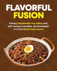 NONGSHIM Rapokki (Jjajang, 400 ml) – mâncare stradală coreeană autentică, ramen și turte de orez, fasole neagră; rapid și ușor de preparat, gata în 4 minute