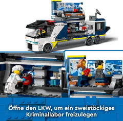 Camion de poliție LEGO City cu laborator, set de poliție cu quad și camion de jucărie pentru copii, cadou pentru băieți și fete de la 7 ani, plus 5 minifigurine - 2 polițiști, 1 om de știință și 2 escroci 60418 Seturi de constructie Besuche den LEGO-Store