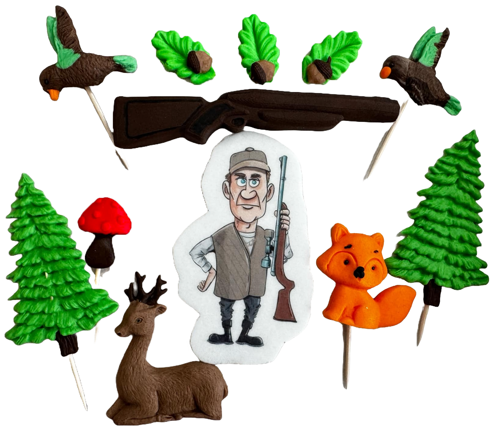 Set 12 decoratiuni comestibile din pasta de zahar, Vanator Decoratiuni din Pasta de Zahar Naty Shop