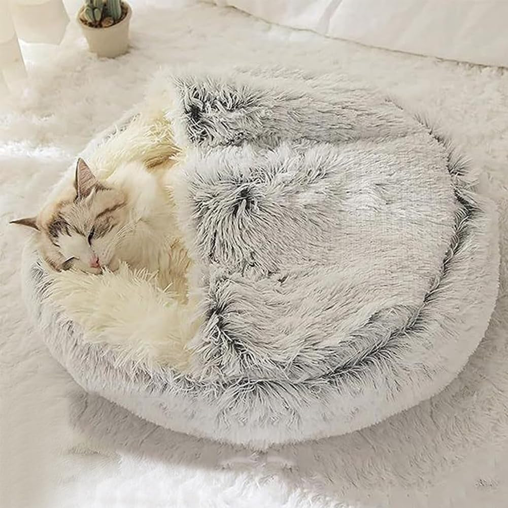 Pat pentru pisoi, peșteră pentru pisici mici, sac de dormit pentru animale de companie, pat moale, din pluș, cald, de iarnă, peșteră pentru pisici, peșteră pentru pisici, 50 x 50 cm pentru pisici și câini mici (gri)