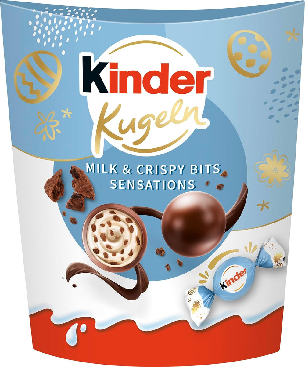 Kinder Balls Milk & Crispy Bits Sensations 90g – Bile de ciocolată cu lapte cu umplutură de lapte și chipsuri de cacao – Ciocolată de Paște, dulciuri pentru Paște – Cadou și suvenir de Paște