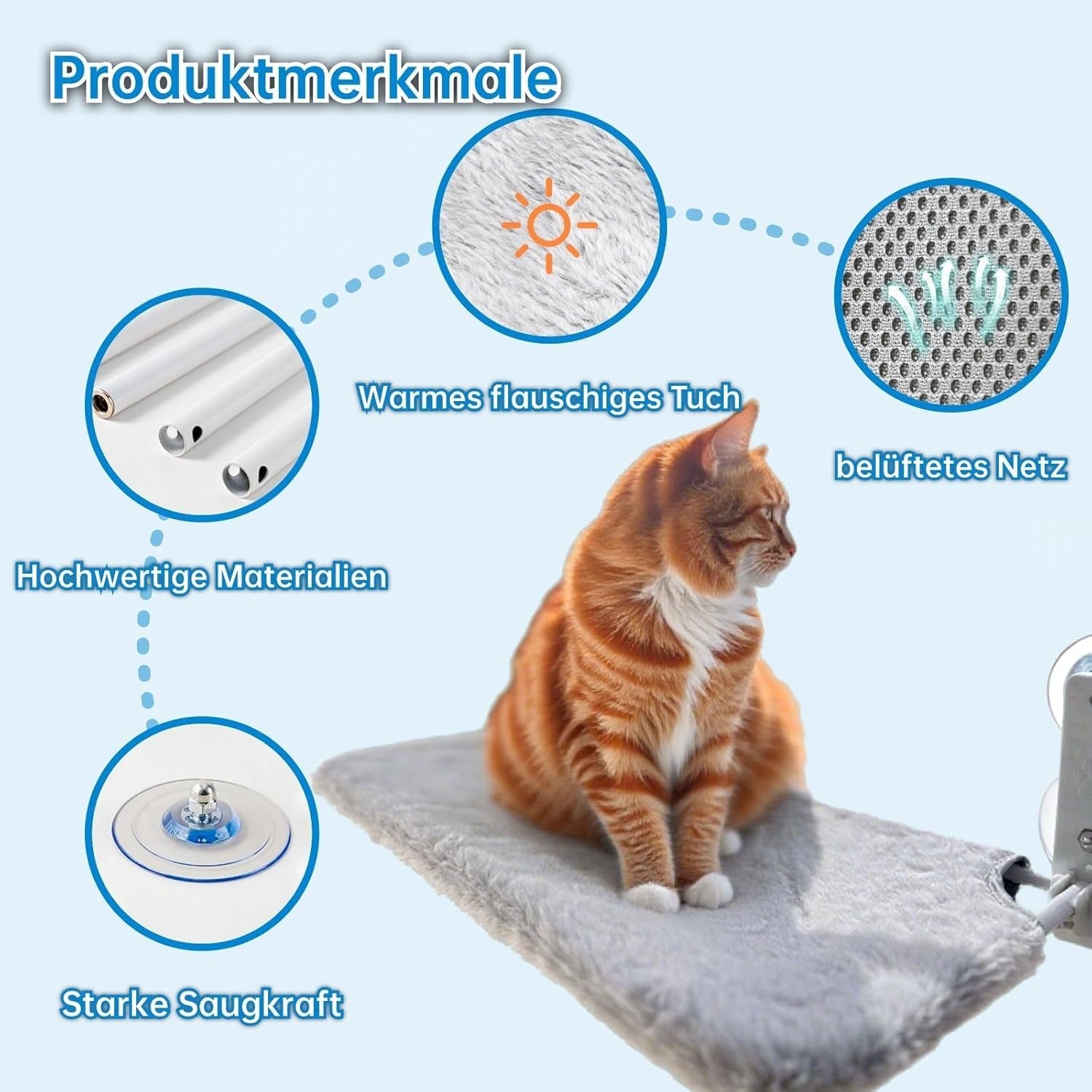 Șezlong Bnbnpup pentru pisici, pat pentru pisici, hamac pentru fereastră cu ventuze puternice până la 18 kg - husă detașabilă și reversibilă, pliabilă și stabilă (gri, L)