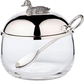 Borcan de dulceață de rață EDZARD (Ø 10 cm) din argint și sticlă - Cutie și lingură - Bol, recipient pentru zahăr, brânză - Borcan de dulceață cu capac, depozitare cu capac, cutie cu încuietoare cadou