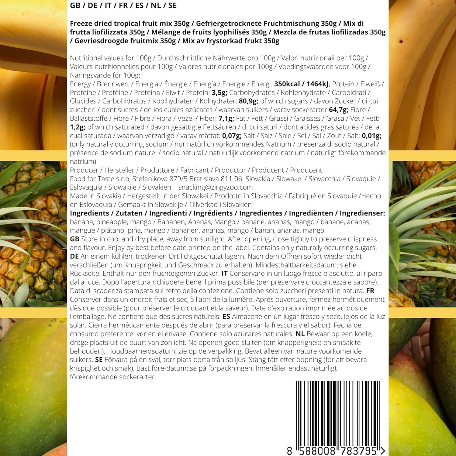 Fructe liofilizate Mix de fructe tropicale | XL 350g Ananas liofilizat Mango Banană Mix de fructe liofilizate | Fructe liofilizate Ananas Banană Mango Mix de fructe uscate | ZingyZoo Produse deshidratate Naty Shop