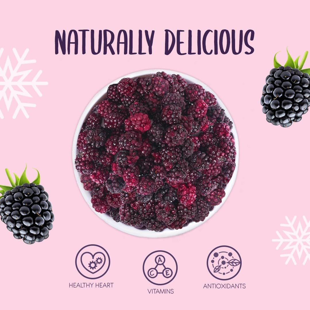 Mure liofilizate întregi 100g - Fructe liofilizate - Fructe uscate liofilizate - Mure întregi liofilizate pentru coacere, decorare prăjituri, gustări, muesli, deserturi Produse deshidratate Naty Shop