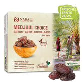 NABALI FAIRKOST FOR ALL Medjoul - Medjool Dates Choice I - 100% natural aromat proaspăt oriental moale I dulce ca mierea și caramelizat I Origine: Palestina I (1x1KG) Produse deshidratate Naty Shop 1 kg (1 pachet)