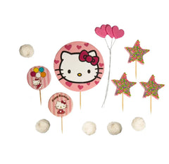 Hello Kitty Set 12 Decoratiuni Comestibile - Culori Vesele Pentru Torturi Si Prajituri Festive