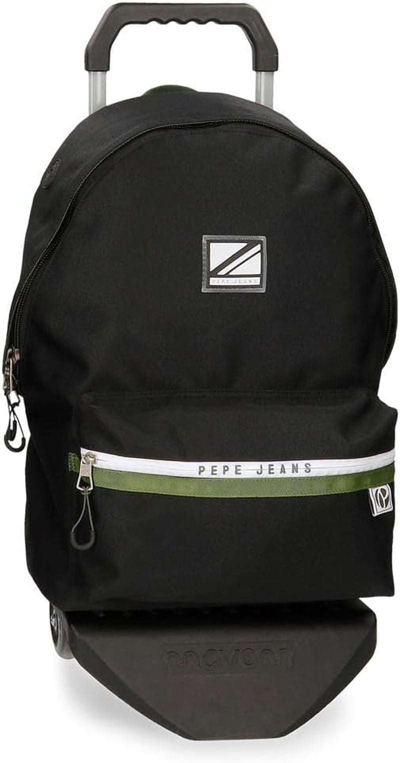 Rucsac Pepe Jeans Luca pentru laptop, compartiment dublu cu troler, 15.6 inch, negru, 31 x 44 x 15 cm, poliester 23.87 l, negru , Rucsac pentru laptop cu compartiment dublu și troler Bagaje și echipament de călătorie Naty Shop Rucsac 44 + cărucior