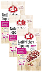 RUF Topping natural cu zmeură, cireșe, chipsuri de orez, fără aditivi artificiali, amestec de fructe pentru terci și produse de patiserie, fără gluten, vegan, 15g (pachet de 3) Produse deshidratate Naty Shop 15 G (pachet de 3) Fructe