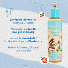 Șampon pentru copii Childs Farm 250 ml | Căpșuni și mentă organică | Toate tipurile de păr | Demontează și hrănește | Potrivit pentru pielea uscată, sensibilă și predispusă la neurodermatită Copii - Baie si Skincare Naty Shop