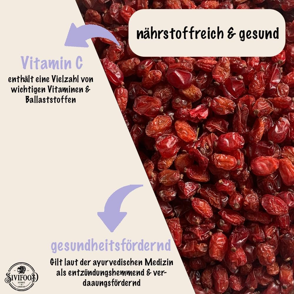SIVIFOOD Barberries 200g - fructe de mur uscate în calitate premium de alimente crude - vegan și natural cu conținut scăzut de grăsimi ghimpe acru Zereshk barberry Berberis fructe uscate uscate barberries uscate Produse deshidratate Naty Shop