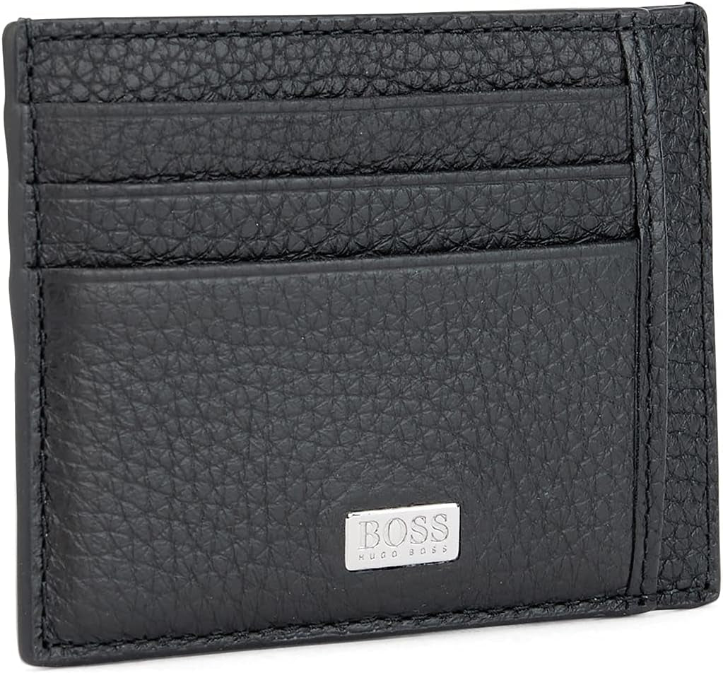 Suport de card BOSS Crosstown S card N pentru bărbați din piele italiană cu logo argintiu Portofel Barbati Naty Shop