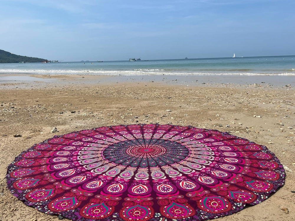 Tapiserie india prosop plaja rotund mandala hippie violet Casa - Accesorii si Decoratiuni Naty Shop Default Title