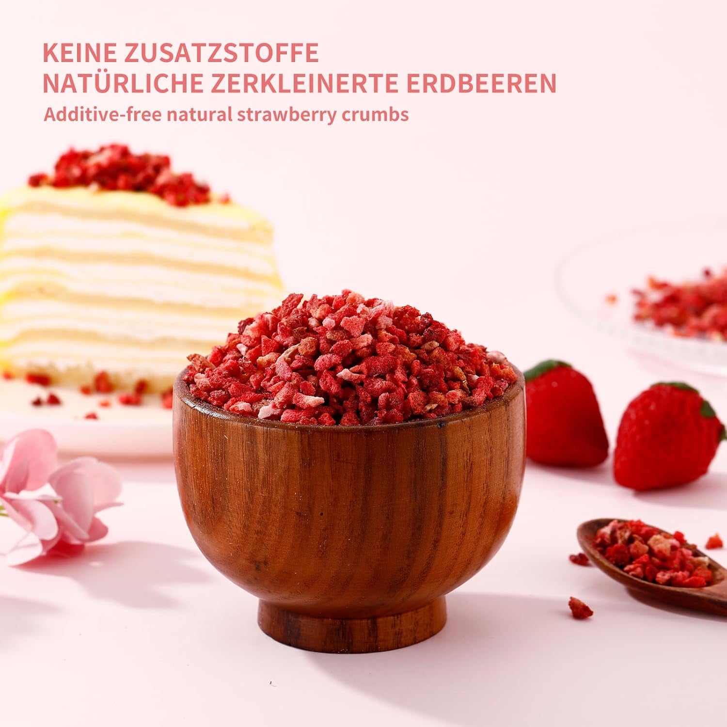 ULTHMOK căpșuni liofilizate 180 g - fără aditivi, căpșuni zdrobite din conserve practice Produse deshidratate Naty Shop