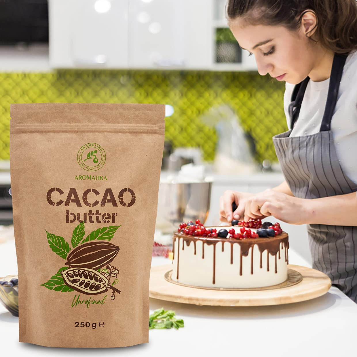 Kakaobutter - 250g - Theobroma Cacao - Roh Cacaobutter - Kakao Butter in Stücken - Kaltgepresst - Unraffiniert - Rein und Natürlich - für Speisen und Hautpflege - Cacao Butter