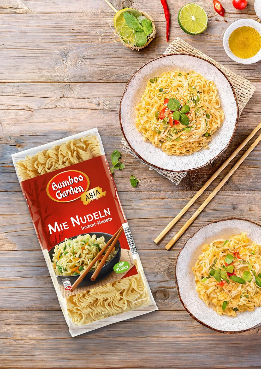 Bamboo Garden - Tăiței Mie | Tăiței instant pentru bucătăria asiatică | Ideali pentru mâncăruri la wok sau supe | Vegani | Pungă de 250g