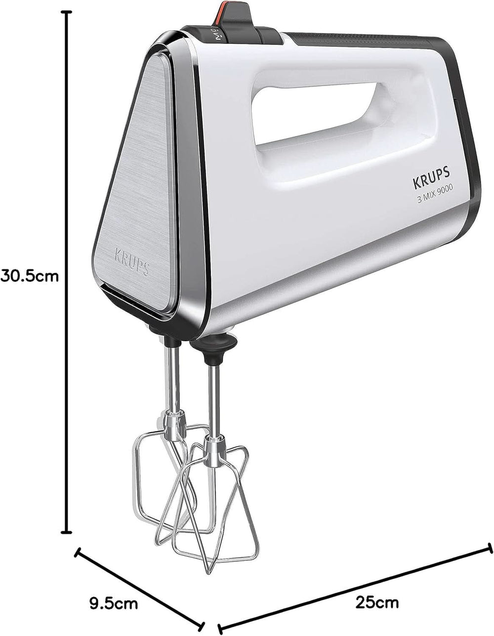 Krups GN9121 3 Mix 9000 Handmixer | 750 Watt | Geschwindigkeitsregler | Turbomodus | Auswurffunktion | Ergonomischer Griff | Inkl. Schneebesen, Knethaken, Pürierstab-Aufsatz, Messbecher | Weiß/Silber Naty Shop