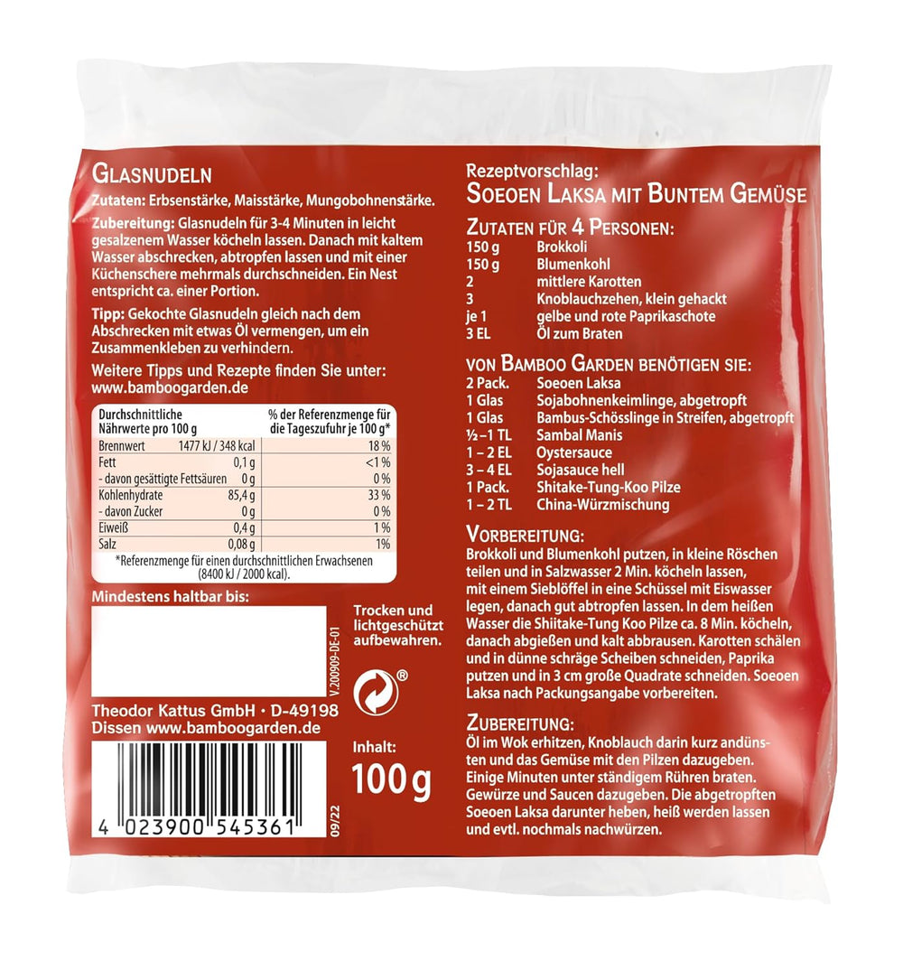 Tăiței de sticlă Bamboo Garden Soeoen Laksa, 100 g