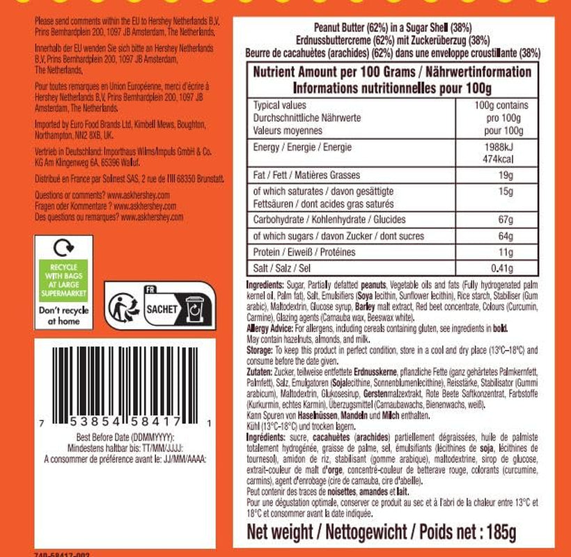 Bucăți, pachet de 7 (7 x 185g) – Gustarea cultă din SUA, unt de arahide cremos într-o coajă delicioasă și crocantă, fără coloranți sau arome artificiale