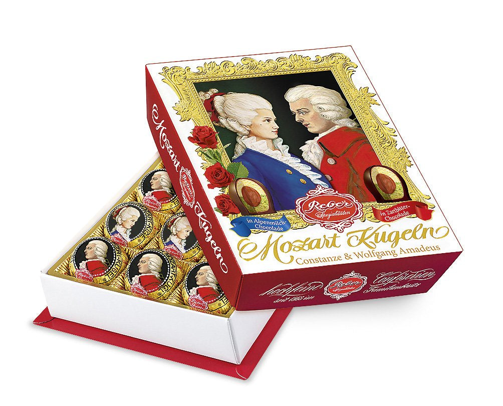 Bile Reber Mozart cu ciocolată neagră, pachet de 6 cu marțipan și nuga, vegane - 1 x 120 g