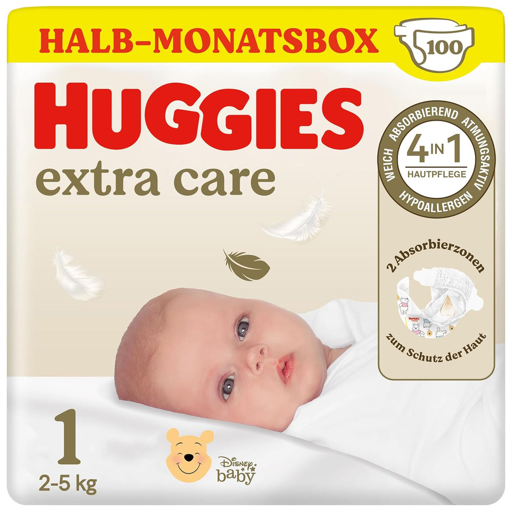 Scutece Huggies pentru nou-născuți, mărimea 1, 100 de scutece (2 x 50), cutie pentru jumătate de lună