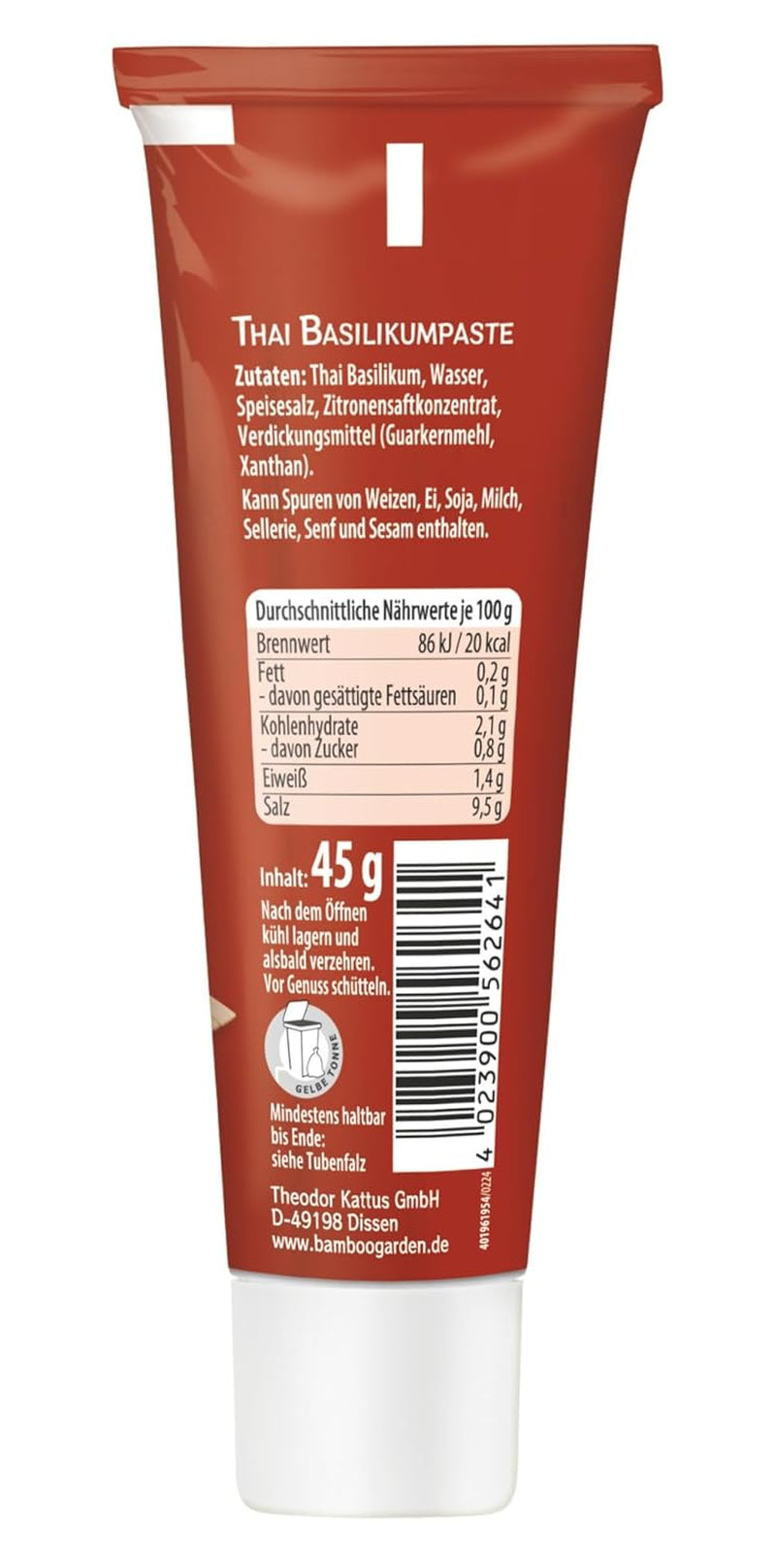 Bamboo Garden - Thai Basilikumpaste | Für Currys, Suppen, Saucen oder Dressing | Vegan | 45 g in der Tube