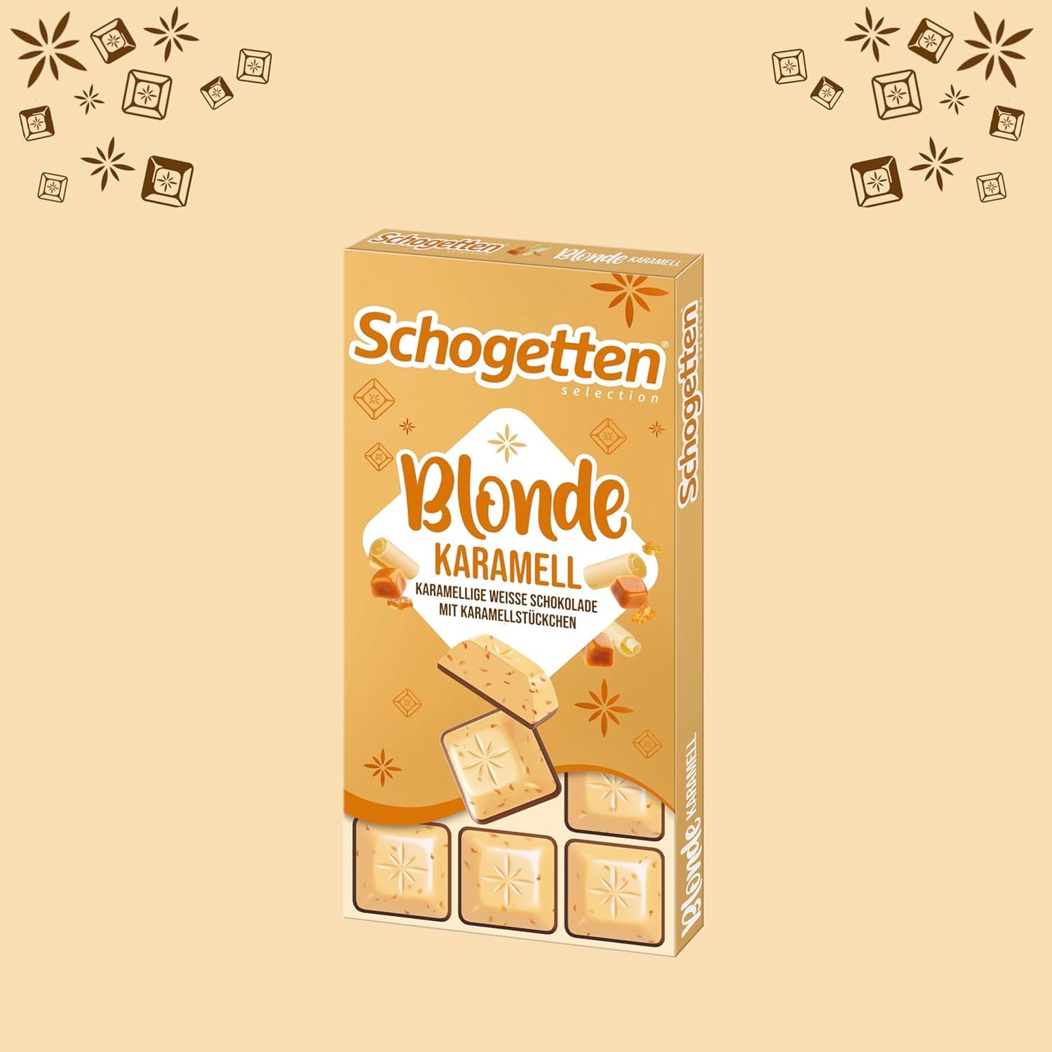 Schogetten Blonde Caramel | Caramel cu ciocolată albă și bucăți de caramel | Tabletă de ciocolată 100g | Porționat convenabil