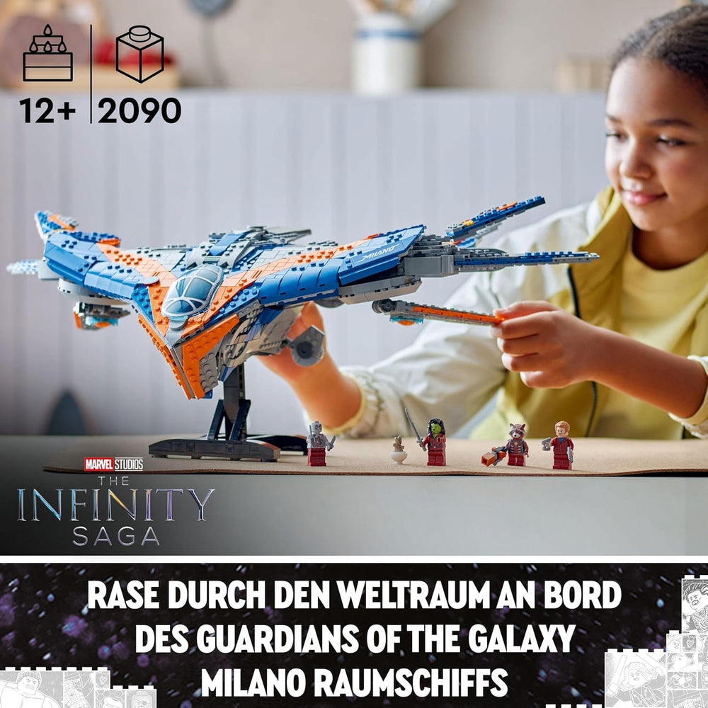 LEGO Marvel Guardians of the Galaxy: The Milano, model construibil de navă spațială cu 4 minifigurine de supereroi, Avengers Flyer pentru aventuri spațiale, cadou pentru băieți și fete 76286 Seturi de constructie Besuche den LEGO-Store