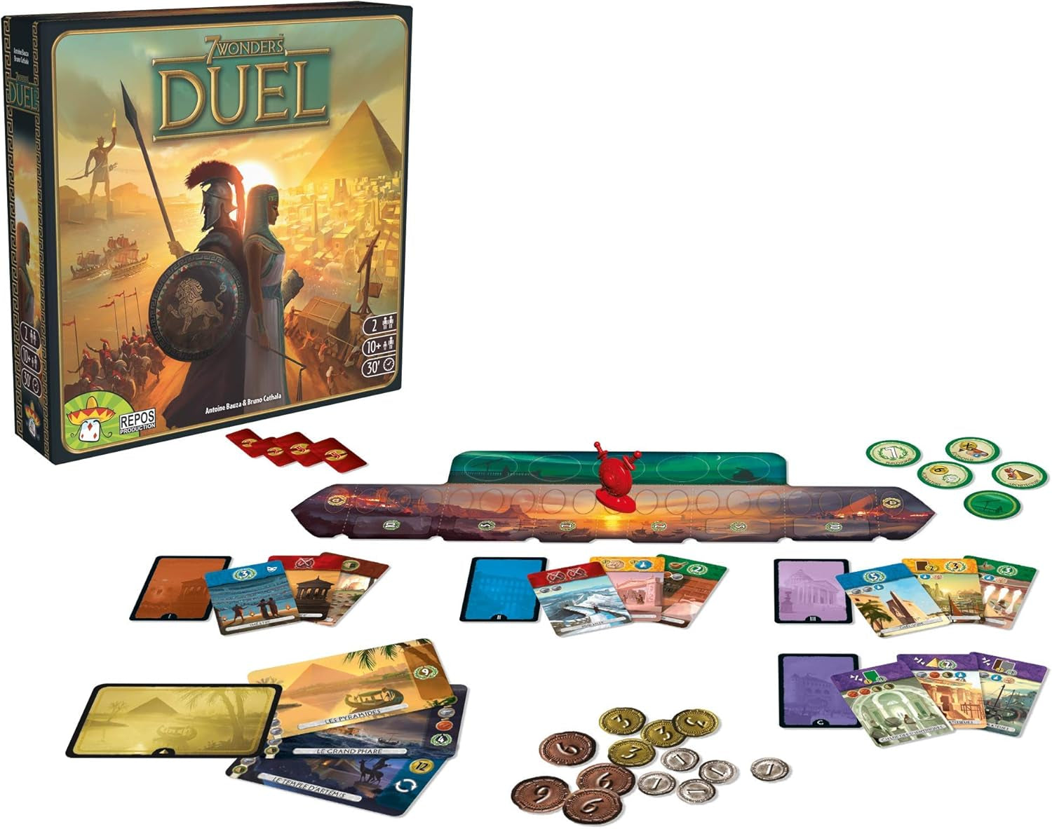 Asmodee 7 Wonders Duel, joc de bază, joc pentru cunoscători, joc de strategie, 2 jucători, vârste 10+, 30 de minute, germană