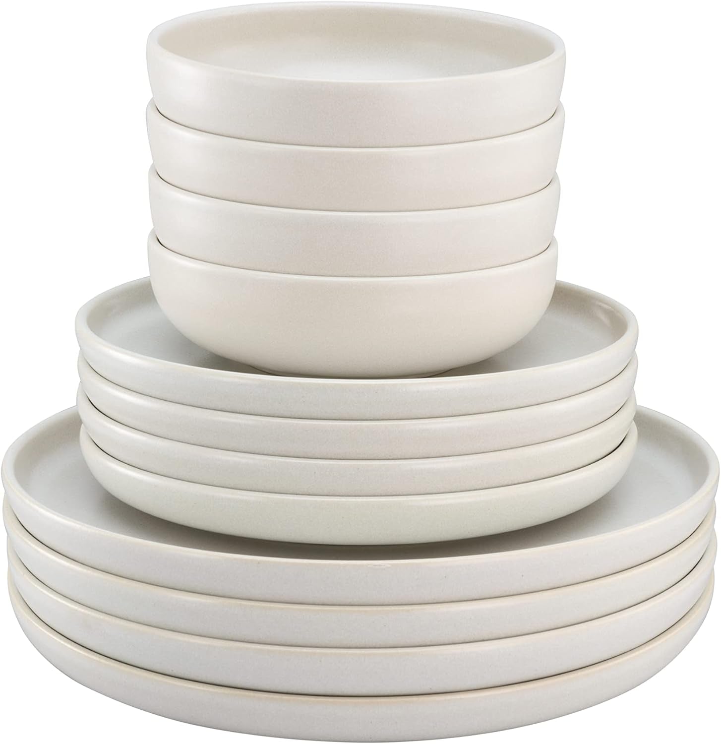 CreaTable, 33065, seria Uno alb-gălbui, set de veselă cu 12 piese, set de farfurii din gresie, potrivit pentru mașina de spălat vase și cuptorul cu microunde, fabricat în Portugalia