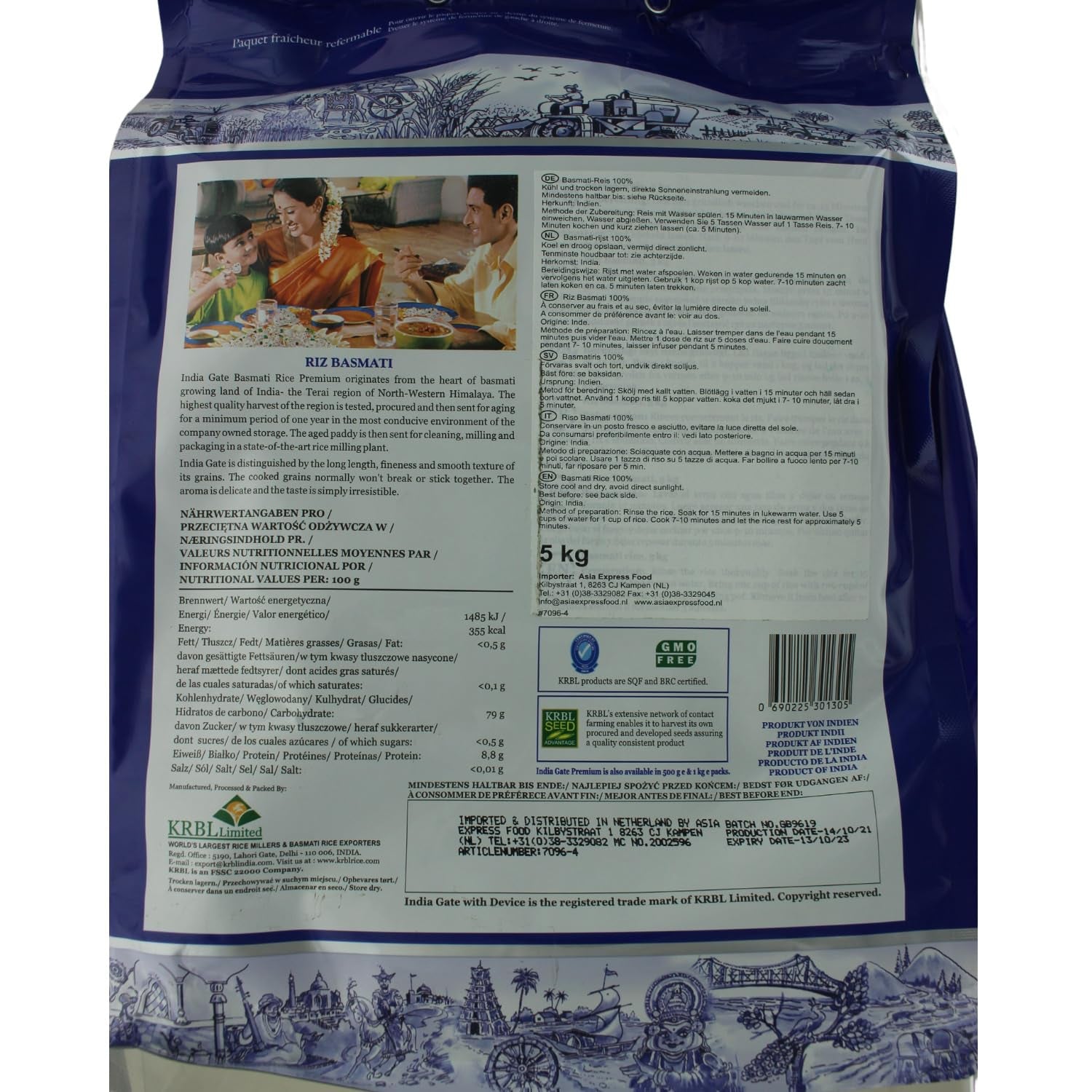 Orez Basmati Premium INDIA GATE – Orez cu bob lung fin, aromat, din India, bob lung fin (1 x 5 kg)