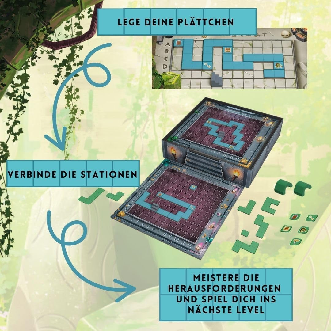 Ieșire din temniță, cu plăci magnetice, Aventură captivantă în temniță, joc de așezare a plăcilor cu provocări crescânde, Pentru 1-2 jucători cu vârsta de 6 ani și peste