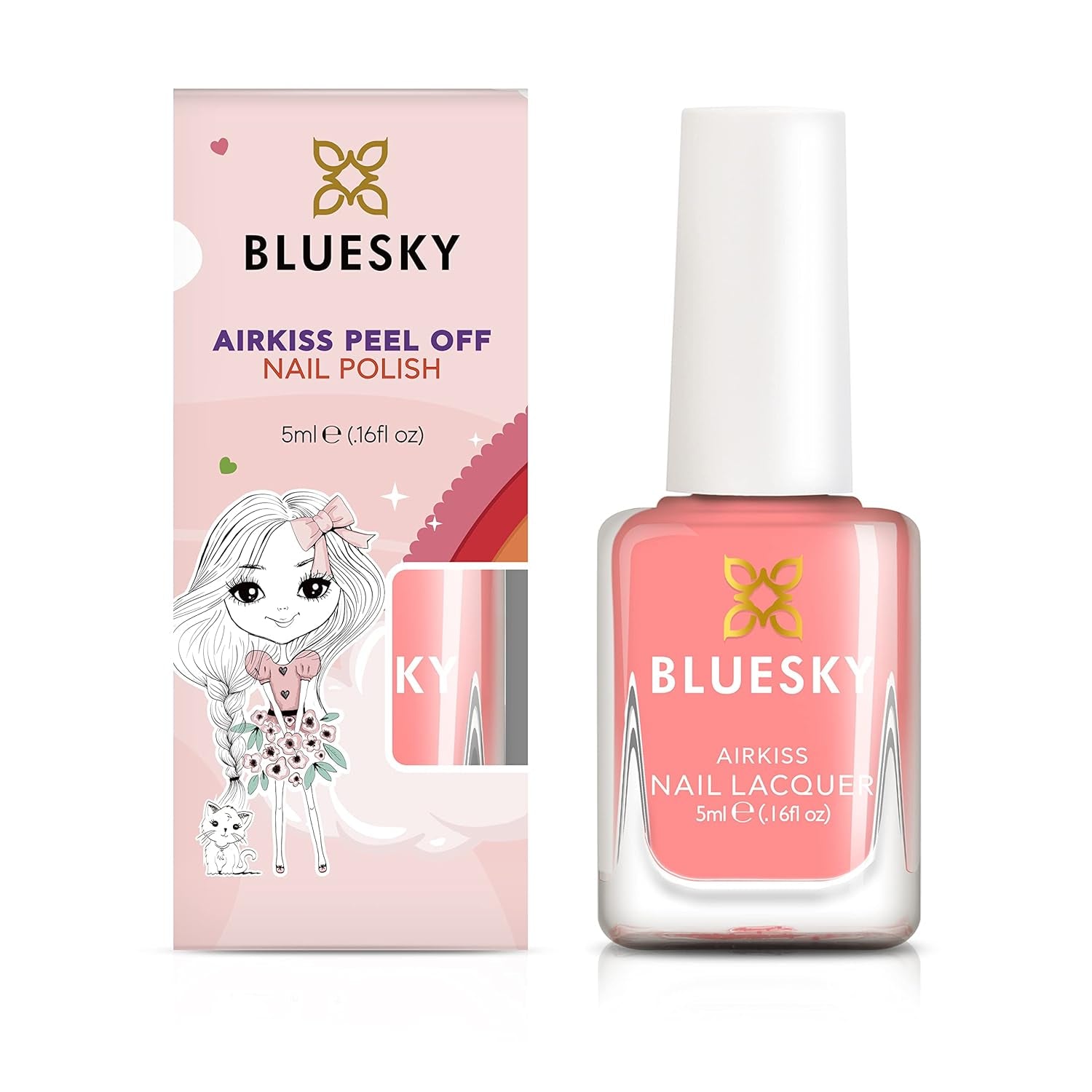 Oja pentru unghii Bluesky Kids - Sea Shell, Coral. Oja ușor de decojit, non-toxică, pe bază de apă, fără planare, pentru copii, 5ml
