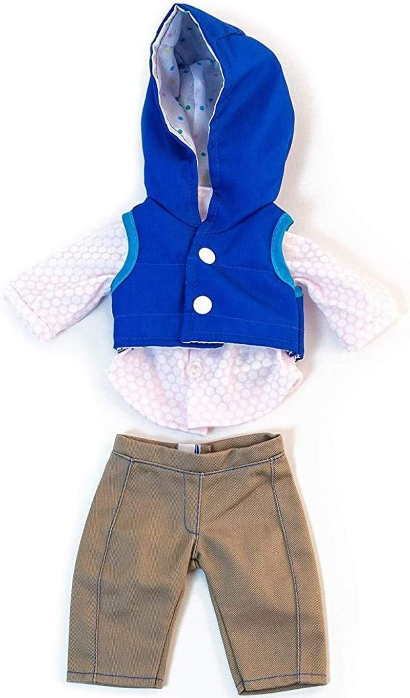 Miniland Set Puppenkleidung 32cm, geringeltes T-Shirt mit Latzhose und Mütze, Übergangszeit