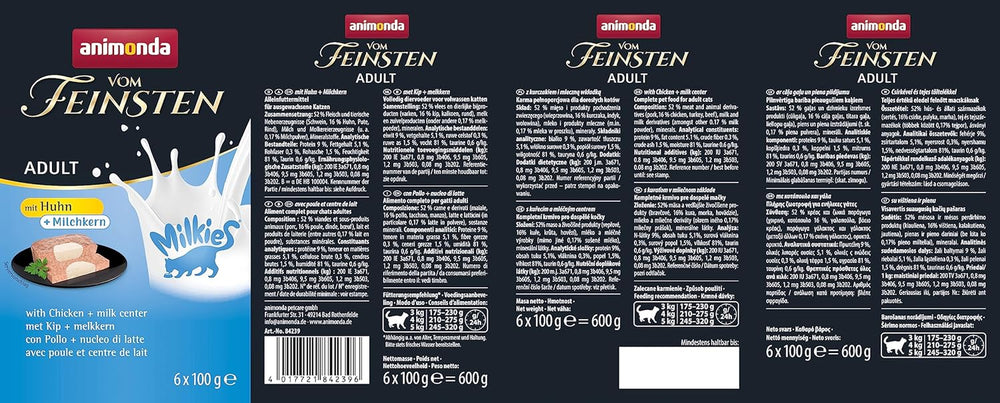 animonda Vom Feinsten Adult Katzenfutter, Nassfutter für ausgewachsene Katzen, mit Huhn + Milchkern, 6 x 100 g