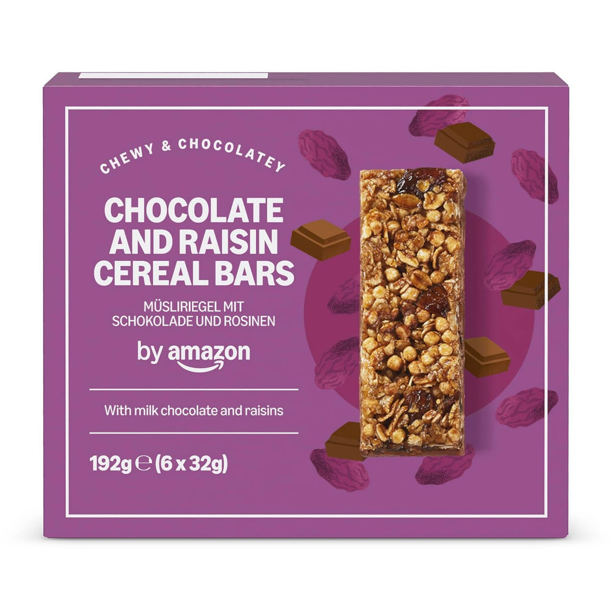 Baton Muesli cu ciocolată și stafide de la Amazon, 192g