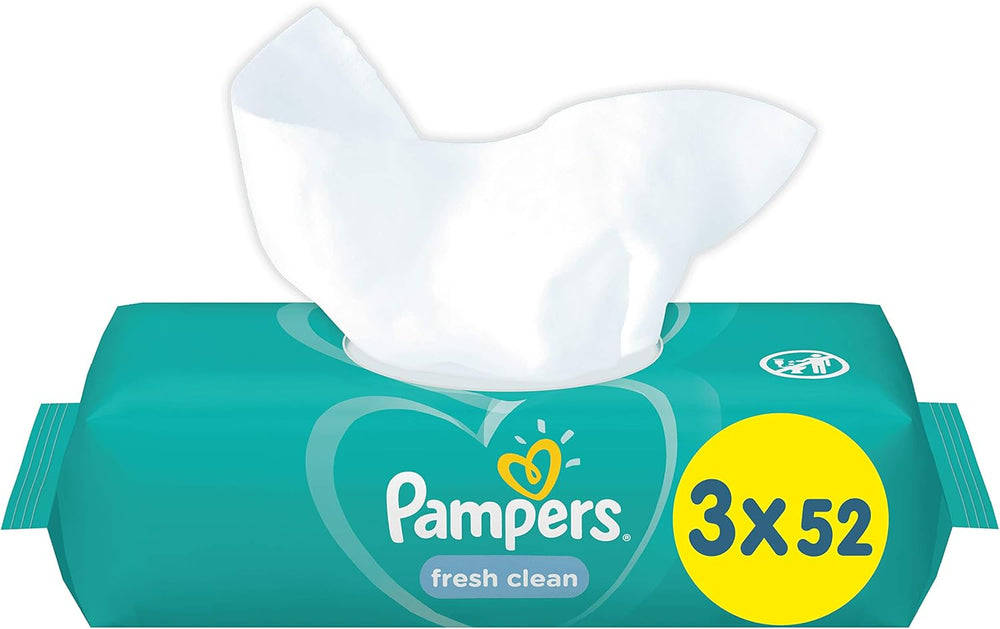 Șervețele umede pentru bebeluși Pampers Fresh Clean 81688041, 3x52 bucăți, (Șervețel umed pentru bebeluși, Pungă de plastic, Fetiță/Băiat, Turcoaz, Alb, Germania, 896,7 g)