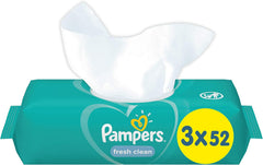 Șervețele umede pentru bebeluși Pampers Fresh Clean 81688041, 3x52 bucăți, (Șervețel umed pentru bebeluși, Pungă de plastic, Fetiță/Băiat, Turcoaz, Alb, Germania, 896,7 g)