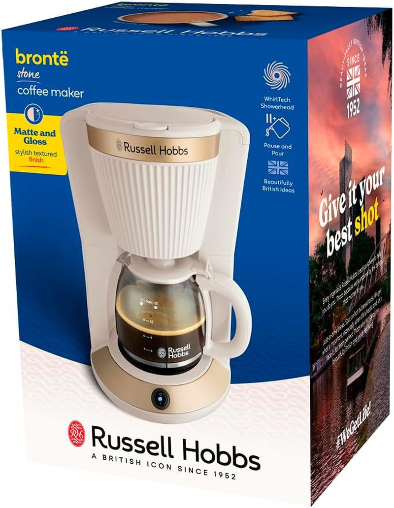 Espressor Russell Hobbs Brontë Stone cu filtru [1,25 l, 1100 W] (tehnologie de preparare WhilTech, sistem anti-picurare, placă de încălzire, carafă de sticlă, indicator al nivelului apei, funcție pauză și turnare) Espressor 26781-56
