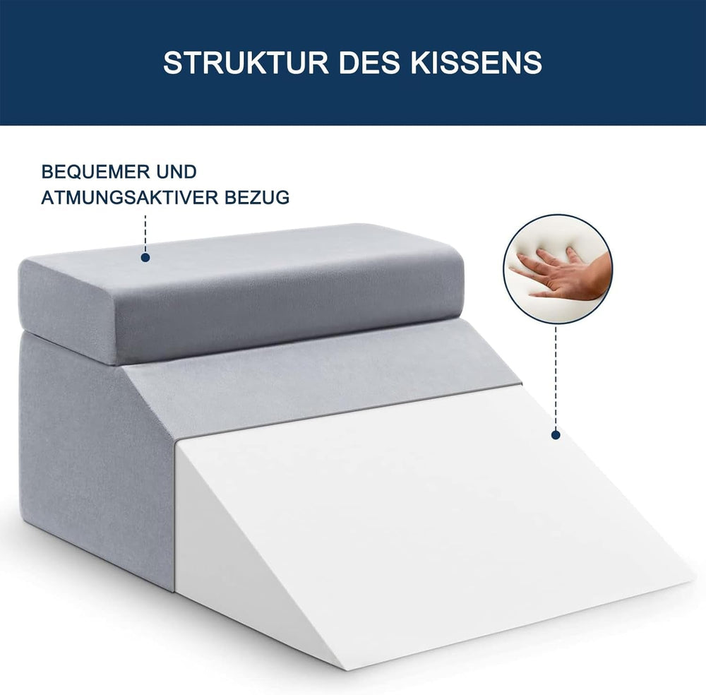 Pernă de citit și pernă cu pană pentru ridicarea picioarelor, pernă din spumă cu memorie pentru gât, spate și picioare, pernă detașabilă multifuncțională pentru pat, canapea, șezut, dormit și odihnă (gri)